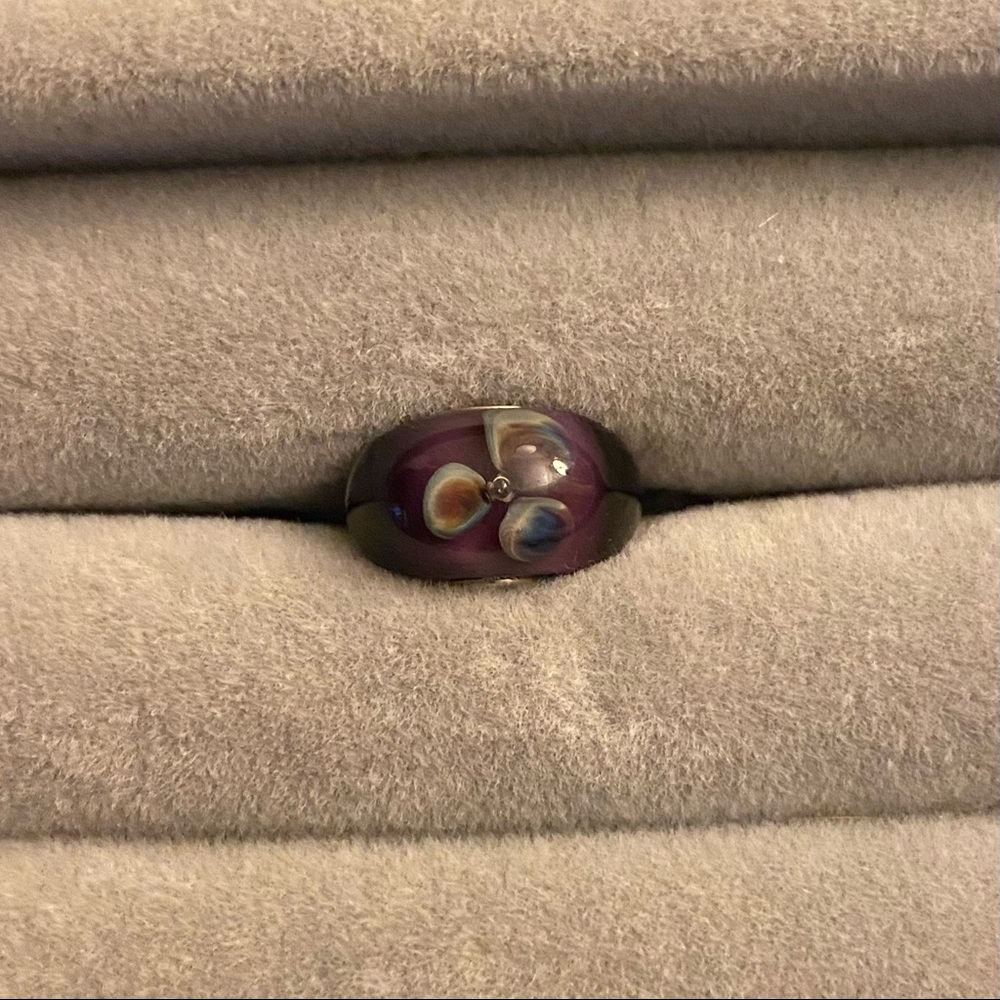Trollbeads Purple Glass Bead with Amber Purple Flowers